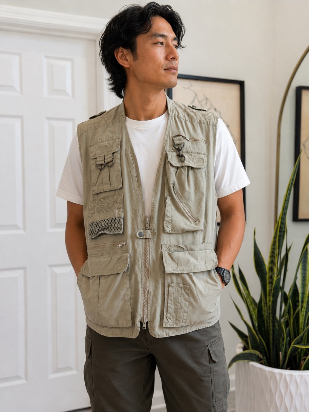 CampCo XXL Khaki Utility Fishing Vest Mesh Back Multi Pocket HP Invent Outdoor